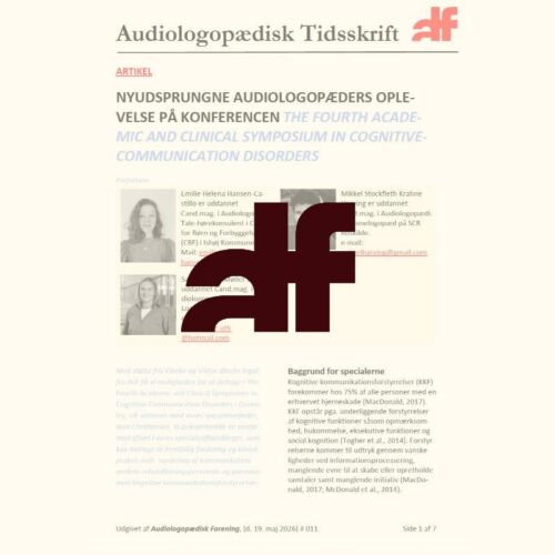Nyudsprungne audiologopæders oplevelse på konferencen The Fourth Academic and Clinical Symposium in Cognitive-Communication Disorders